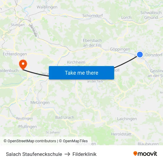 Salach Staufeneckschule to Filderklinik map