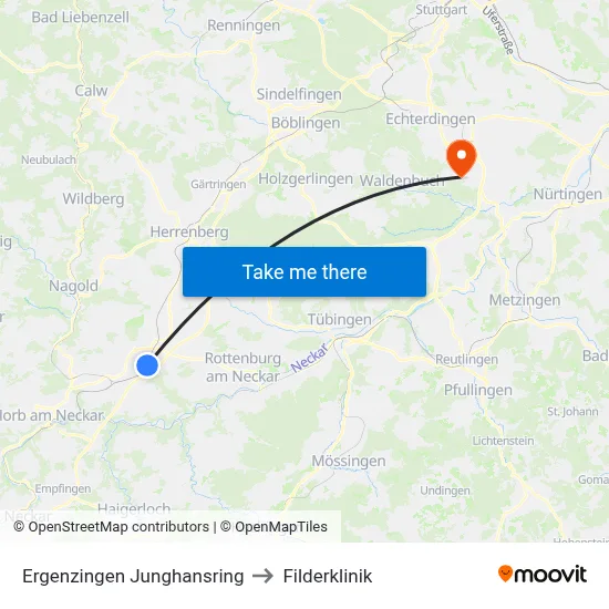 Ergenzingen Junghansring to Filderklinik map