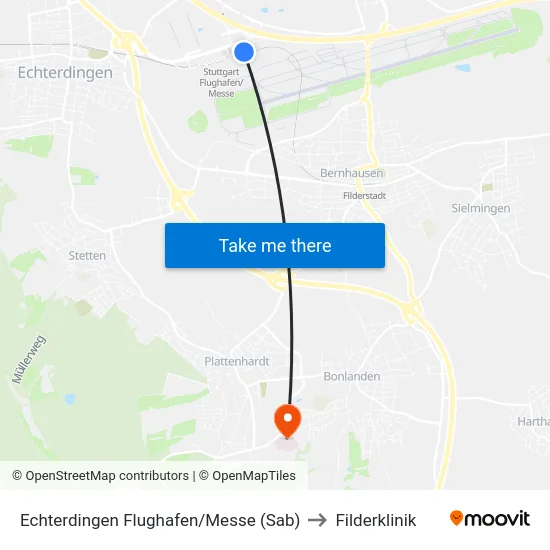 Echterdingen Flughafen/Messe (Sab) to Filderklinik map