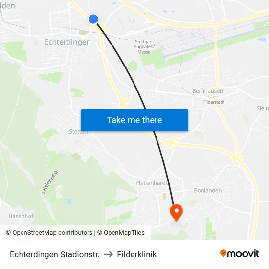 Echterdingen Stadionstr. to Filderklinik map