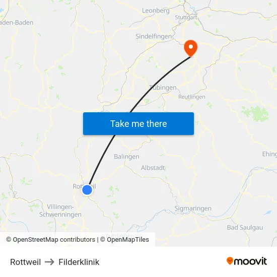 Rottweil to Filderklinik map