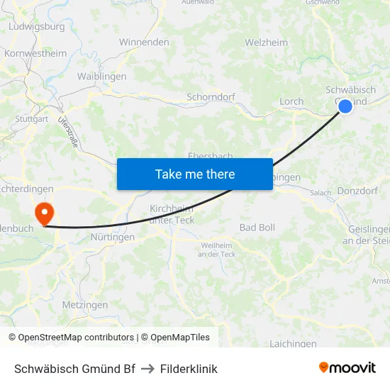 Schwäbisch Gmünd Bf to Filderklinik map