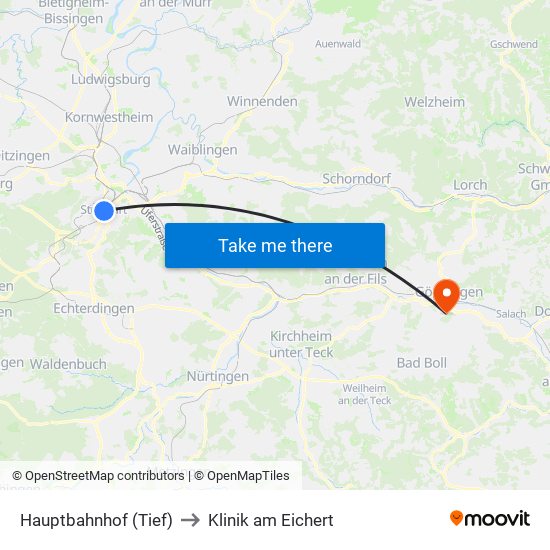 Hauptbahnhof (Tief) to Klinik am Eichert map