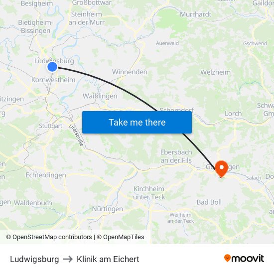 Ludwigsburg to Klinik am Eichert map