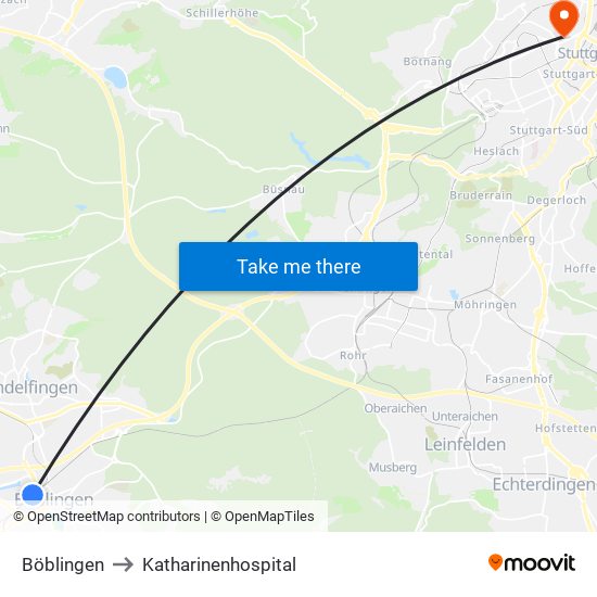 Böblingen to Katharinenhospital map