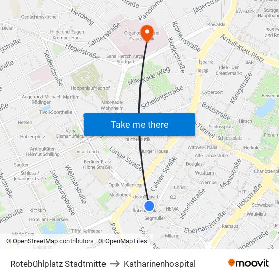 Rotebühlplatz Stadtmitte to Katharinenhospital map