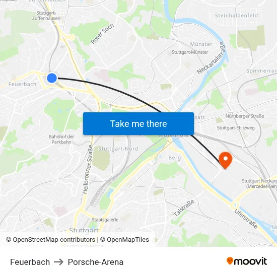 Feuerbach to Porsche-Arena map