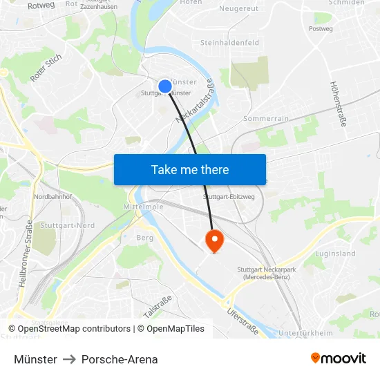 Münster to Porsche-Arena map
