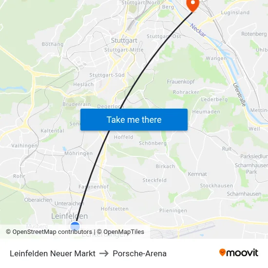 Leinfelden Neuer Markt to Porsche-Arena map