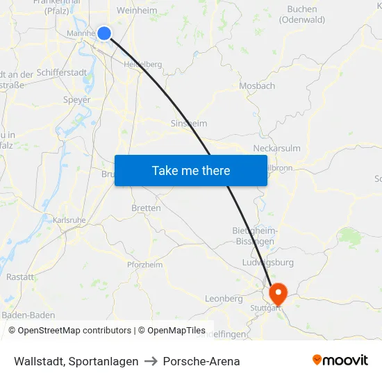 Wallstadt, Sportanlagen to Porsche-Arena map
