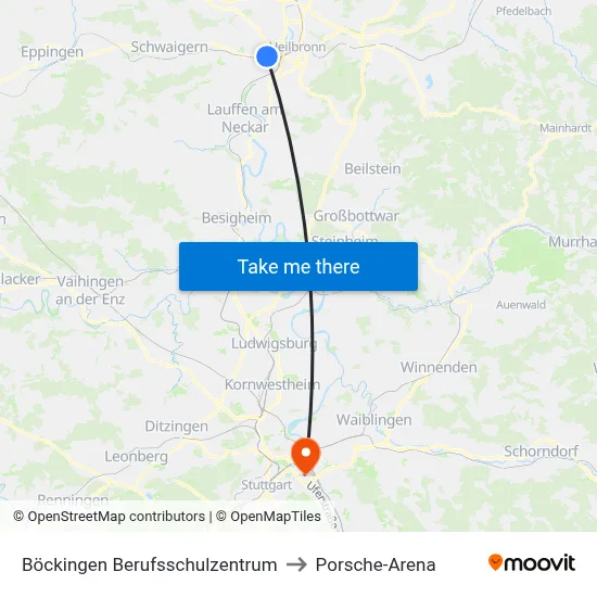 Böckingen Berufsschulzentrum to Porsche-Arena map