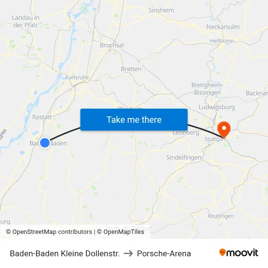 Baden-Baden Kleine Dollenstr. to Porsche-Arena map