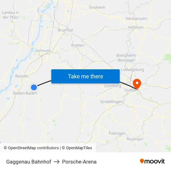 Gaggenau Bahnhof to Porsche-Arena map