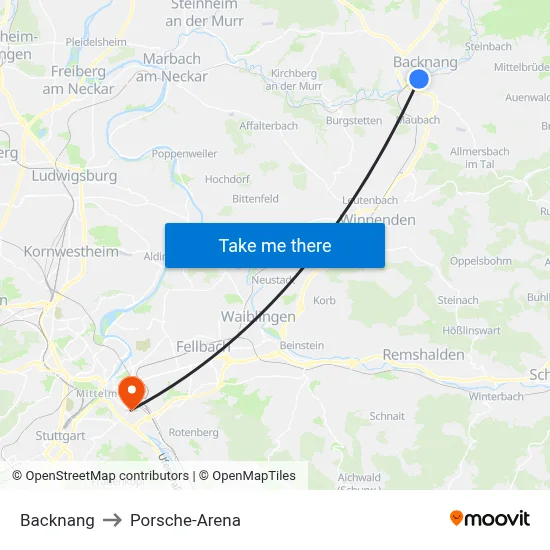 Backnang to Porsche-Arena map