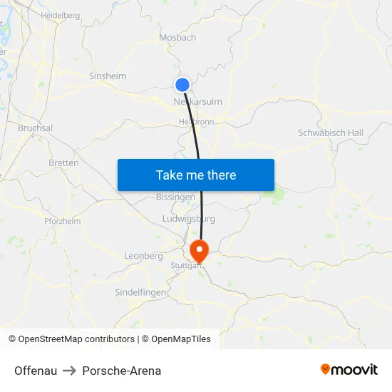 Offenau to Porsche-Arena map