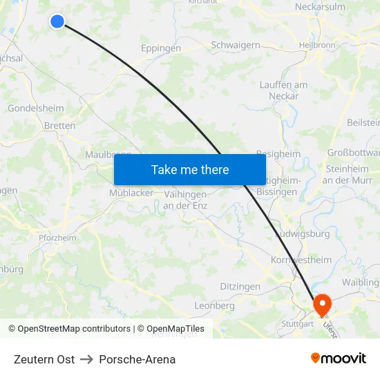 Zeutern Ost to Porsche-Arena map