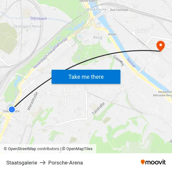 Staatsgalerie to Porsche-Arena map