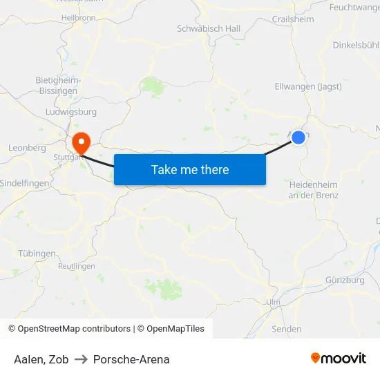 Aalen, Zob to Porsche-Arena map
