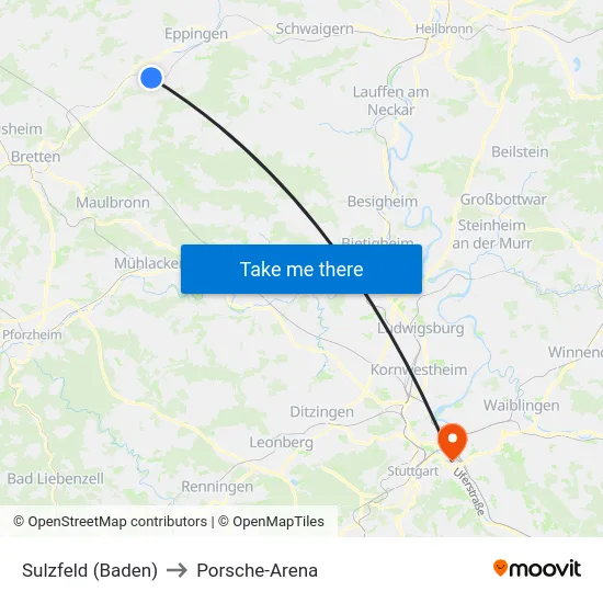 Sulzfeld (Baden) to Porsche-Arena map