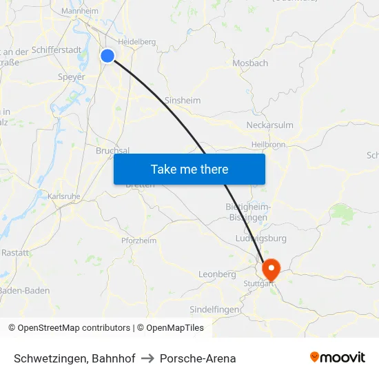 Schwetzingen, Bahnhof to Porsche-Arena map