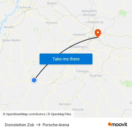 Dornstetten Zob to Porsche-Arena map