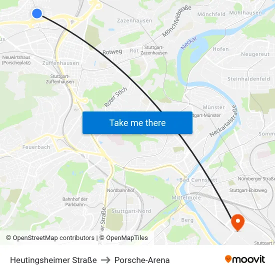 Heutingsheimer Straße to Porsche-Arena map