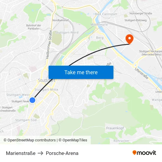 Marienstraße to Porsche-Arena map