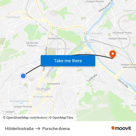 Hölderlinstraße to Porsche-Arena map