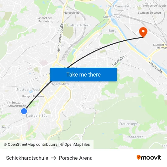 Schickhardtschule to Porsche-Arena map