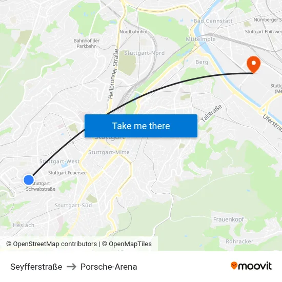 Seyfferstraße to Porsche-Arena map