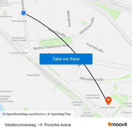 Veielbrunnenweg to Porsche-Arena map