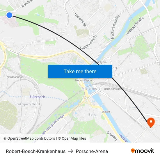 Robert-Bosch-Krankenhaus to Porsche-Arena map