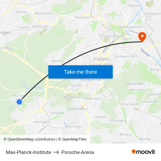 Max-Planck-Institute to Porsche-Arena map