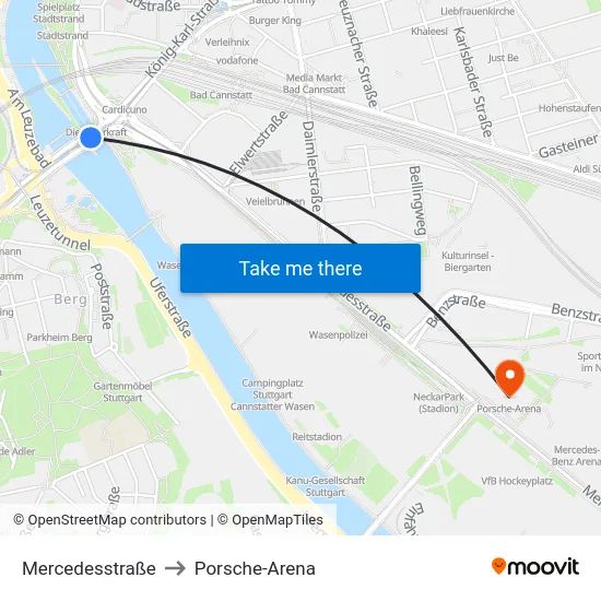 Mercedesstraße to Porsche-Arena map
