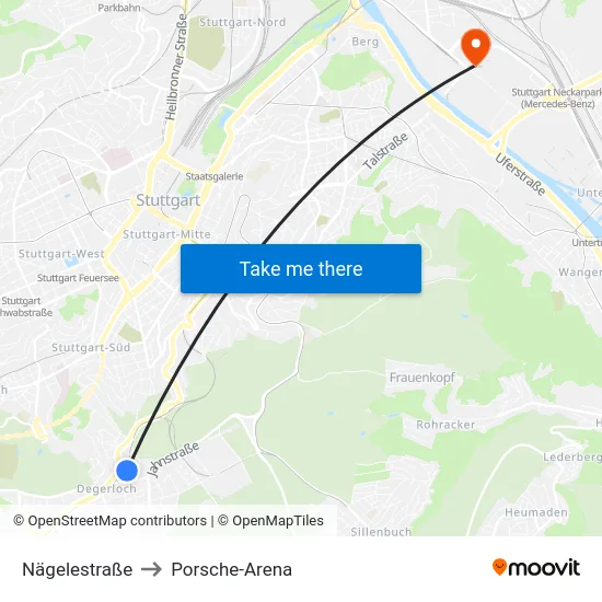 Nägelestraße to Porsche-Arena map