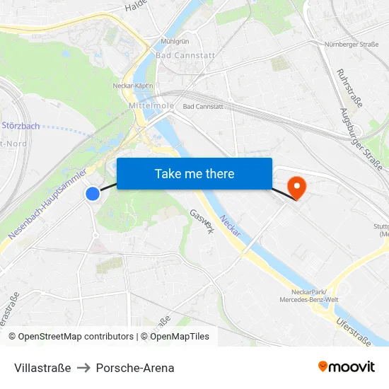 Villastraße to Porsche-Arena map