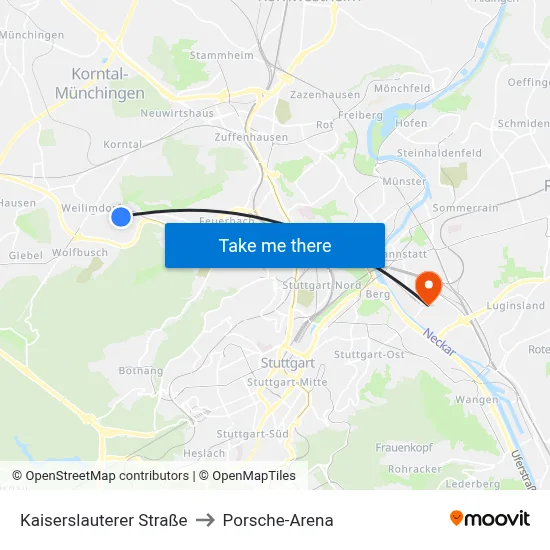 Kaiserslauterer Straße to Porsche-Arena map