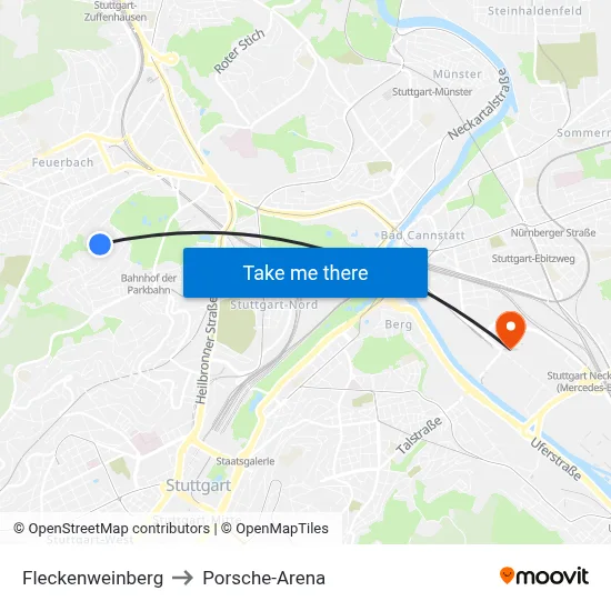Fleckenweinberg to Porsche-Arena map