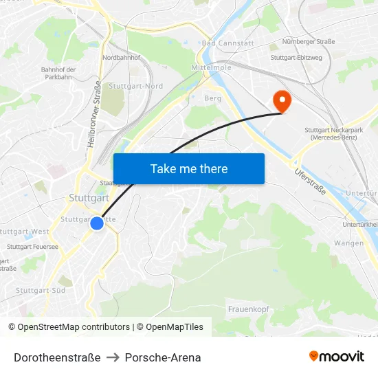 Dorotheenstraße to Porsche-Arena map