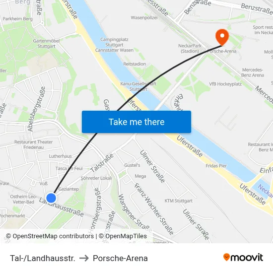 Tal-/Landhausstr. to Porsche-Arena map