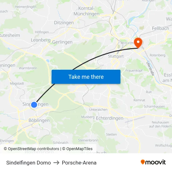 Sindelfingen Domo to Porsche-Arena map
