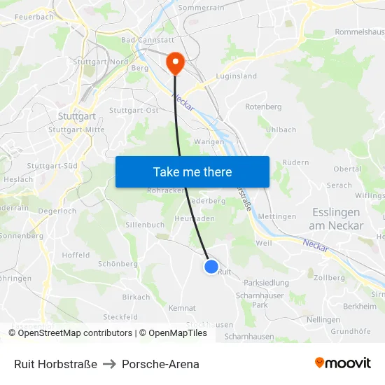 Ruit Horbstraße to Porsche-Arena map