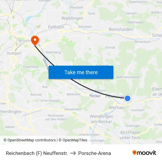 Reichenbach (F) Neuffenstr. to Porsche-Arena map