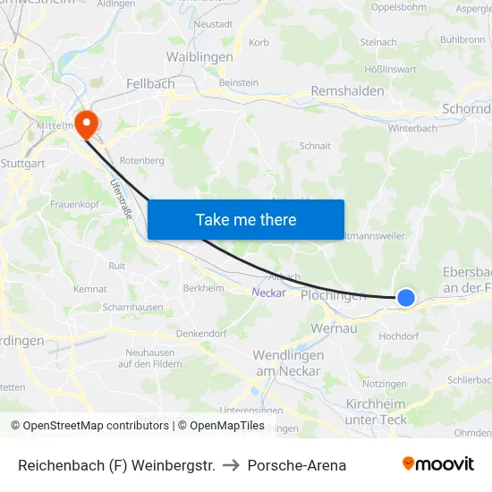Reichenbach (F) Weinbergstr. to Porsche-Arena map