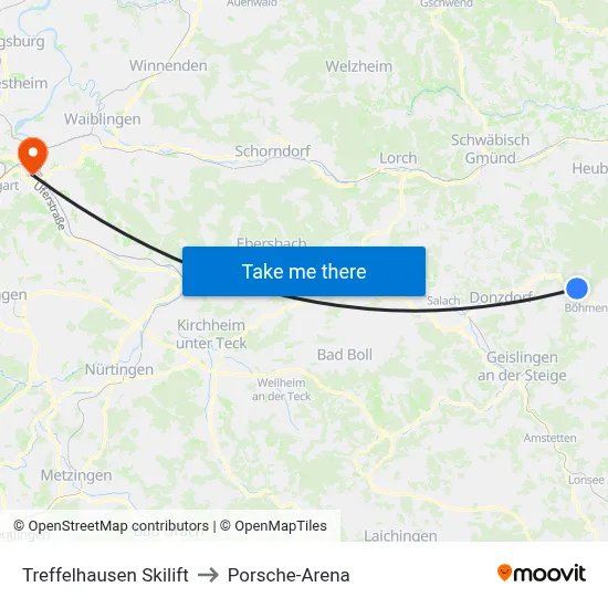 Treffelhausen Skilift to Porsche-Arena map