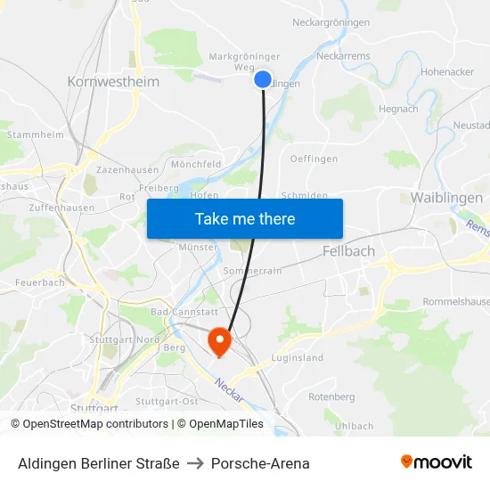 Aldingen Berliner Straße to Porsche-Arena map