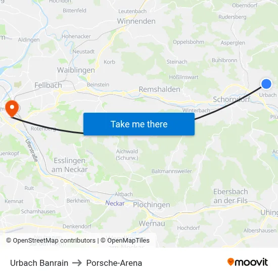Urbach Banrain to Porsche-Arena map