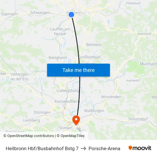 Heilbronn Hbf/Busbahnhof Bstg 7 to Porsche-Arena map