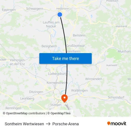 Sontheim Wertwiesen to Porsche-Arena map