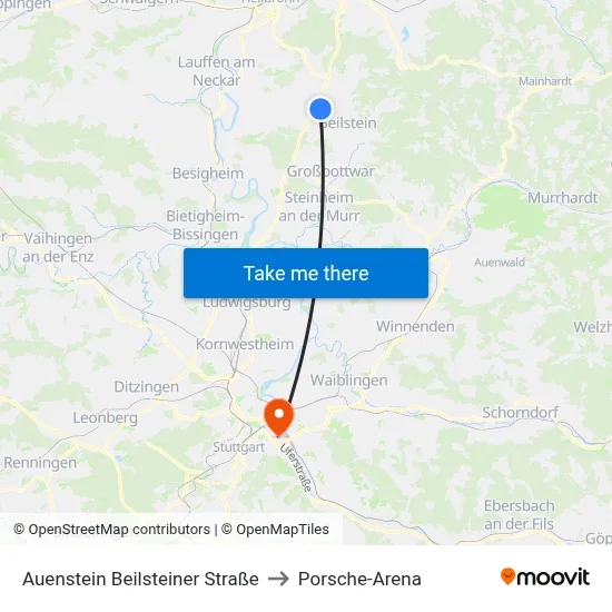 Auenstein Beilsteiner Straße to Porsche-Arena map